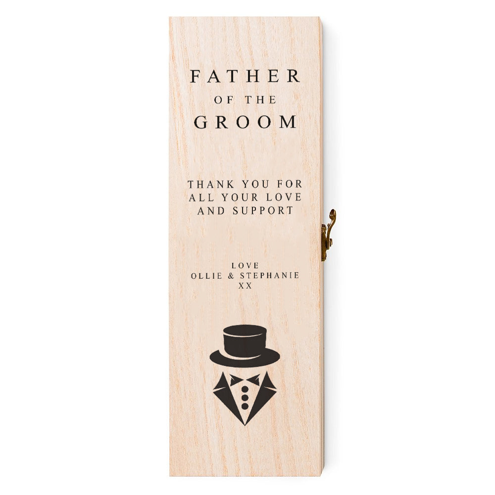 Father Of The Groom Gift Personalised Bottle Box Wedding Champagne Wine Top Hat Design