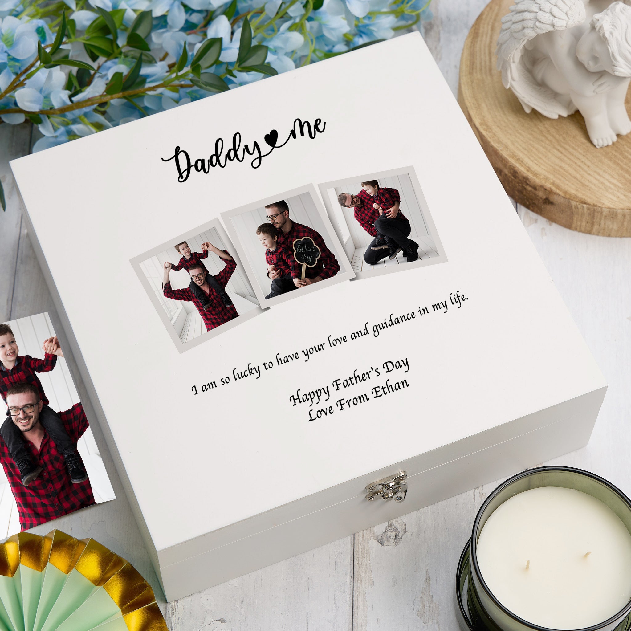 Personalised Any Title White Keepsake Box Gift Memory Storage With Photos For Dad, Mum, Grandad, Grandma For Any Occasion