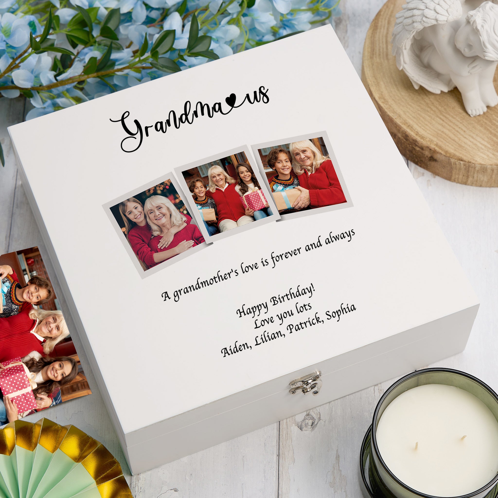 Personalised Any Title White Keepsake Box Gift Memory Storage With Photos For Dad, Mum, Grandad, Grandma For Any Occasion