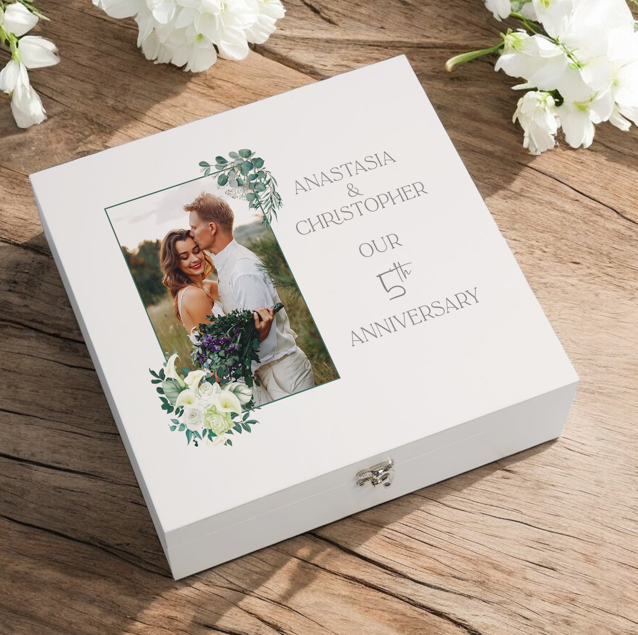 Personalised 5th Anniversary Couple Gift Custom Photo Anniversary Keepsake Box Wedding Day Memory Gifts