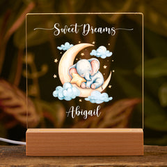 Personalised Baby Gifts Nursery Elephant  Night Light - LED Night Light for restful Sleep - Nursery Bedside Table Lamp - Christening Gift for Baby