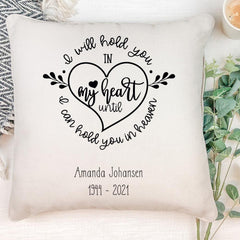 Personalised I will hold you in my heart Memorial Remembrance Cushion Gift