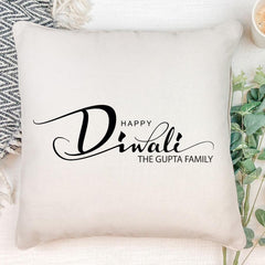 Personalised Happy Diwali Script Style Font Cushion Gift
