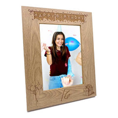 16th Birthday Photo Frame Portrait Wooden Engraved Bunting Style Gift