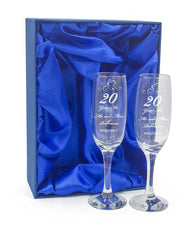 20th Anniversary Gift Personalised Engraved Champagne Flutes x 2 - ukgiftstoreonline