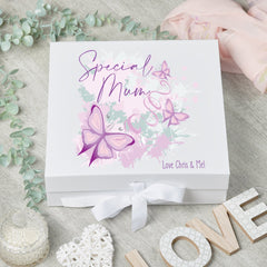Personalised Special Mum Pink and Purple Butterfly Keepsake Memory Box Gift