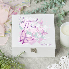 ukgiftstoreonline Personalised Special Mum Pink and Purple Butterfly Gift Keepsake Wooden Box