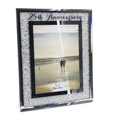 25th Silver Wedding Anniversary Crystal Border 5 x 7 Photo Frame Gift - ukgiftstoreonline