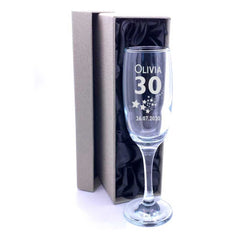 30th Birthday Gift - Personalised Champagne Flute With Gift Box