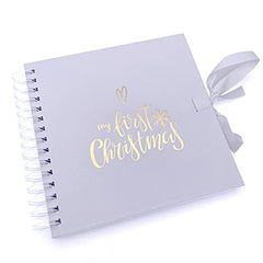 My First Christmas White Scrapbook Photo Album Keepsake Gold Print