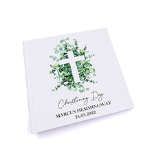 Personalised Christening Photo Album Gift With Cross and Eucalyptus