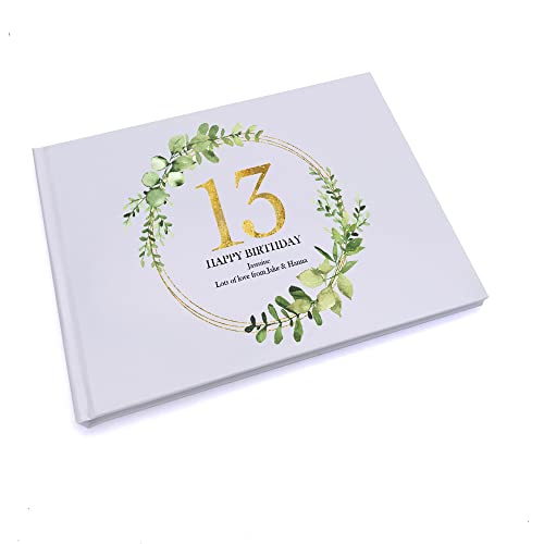 Personalised 13th Birthday Gift for her Guest Book Gold Wreath Design