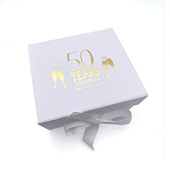 ukgiftstoreonline White 50th Golden Wedding Anniversary Keepsake Memory Box Gift