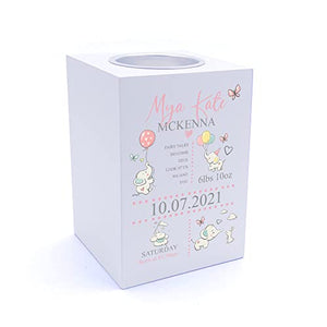 Personalised Baby Girl Elephants Design Tea Light Holder