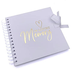 In Loving Memory Funeral Guest Book White Scrapbook Photo album With Gold Script