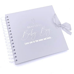 Beautiful Baby Boy White Scrapbook, Guest Book Or Photo Album with Silver Script