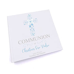 Personalised Communion Blue Ornate Cross Design Photo Album