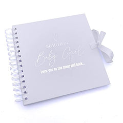 Beautiful Baby Girl White Scrapbook, Guest Book Or Photo Album with Silver Script
