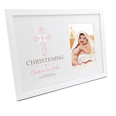Personalised Christening Pink Ornate Cross Design Photo Frame