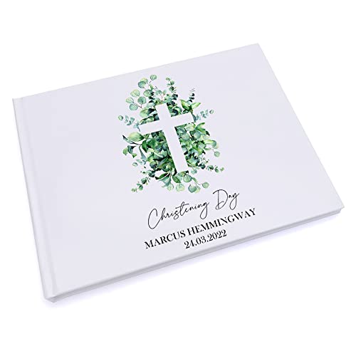 Personalised Christening Guest Book Eucalyptus and Cross