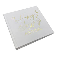 ukgiftstoreonline 50th Birthday White Photo Album Gift Keepsake Gold Present Finish
