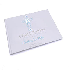 Personalised Christening Blue Ornate Cross Guest Book