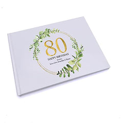 Personalised 80th Birthday Gift for her Guest Book Gold Wreath Design