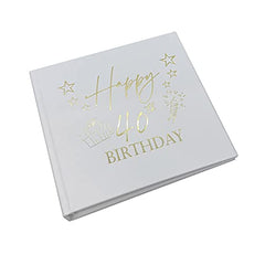 ukgiftstoreonline 40th Birthday White Photo Album Gift Keepsake Gold Present Finish
