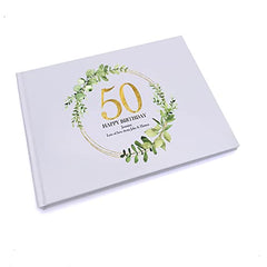 Personalised 50th Birthday Gift for her Guest Book Gold Wreath Design