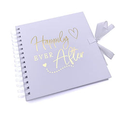 Happily Ever After White Wedding Guest book Scrapbook Photo album Gold Script