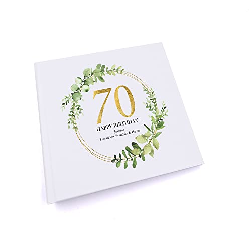 Personalised 70th Birthday Gift for her Photo Album Gold Wreath Design