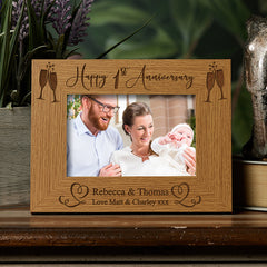 Personalised First Anniversary Wooden Photo Frame Gift