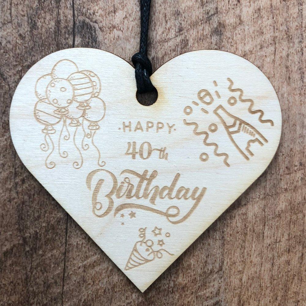 40th Birthday Wooden Hanging Heart Wedding Plaque Gift - ukgiftstoreonline