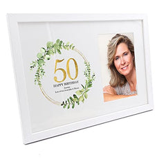 Personalised 50th Birthday Gift for her Photo Frame Gold Wreath Design