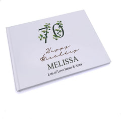 Personalised 70th Birthday Green Leaf Design Gift Guest Book