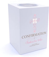 Personalised Confirmation Ornate Cross Design Tea Light Holder