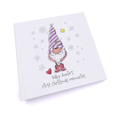 Personalised Baby Girl First Christmas Photo Album With Gnome