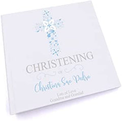 Personalised Christening Blue Ornate Cross Design Photo Album