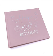 50th Birthday Gift For Her Pink Photo Album With Silver Present Script