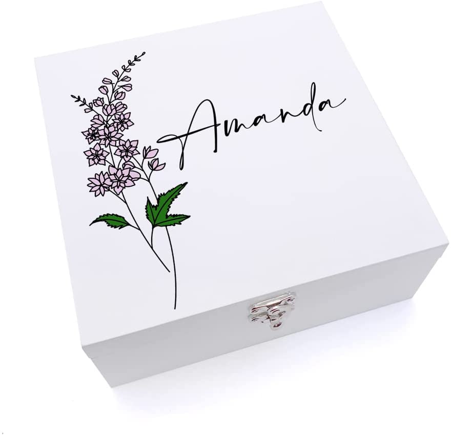 ukgiftstoreonline Personalised Birth Flower Birthday Keepsake Memories Wooden Box Gift