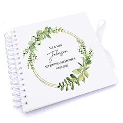 Personalised Wedding Scrapbook Photo Album Eucalyptus and Gold Wreath