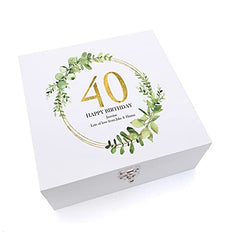 ukgiftstoreonline Personalised 40th Birthday Gift for her Keepsake Wooden Box Gold Wreath