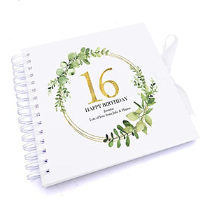 Personalised 16th Birthday Gift for her Scrapbook Photo Album Gold Wreath Design