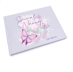 Personalised Special Nannny Pink & Purple Butterfly Gift Guest Book