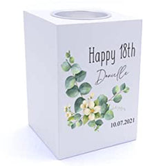 Personalised Any Age Birthday Eucalyptus Tea Light Holder