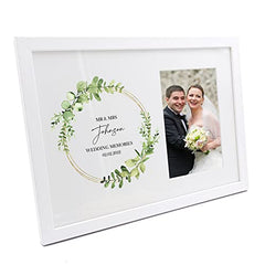 Personalised Wedding Photo Frame Eucalyptus and Gold Wreath