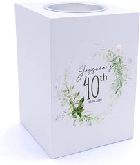 Personalised 40th Birthday Botanical Design Tea Light Holder Gift