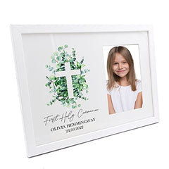 Personalised First Holy Communion White Photo Frame Gift With Cross