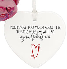 ukgiftstoreonline Best Friends Forever You Know Too Much porcelain heart gift with ribbon