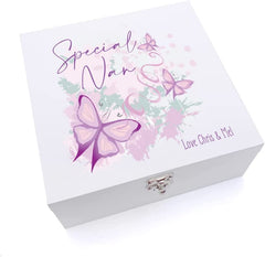 ukgiftstoreonline Personalised Special Nan Pink and Purple Butterfly Gift Keepsake Large Wooden Box